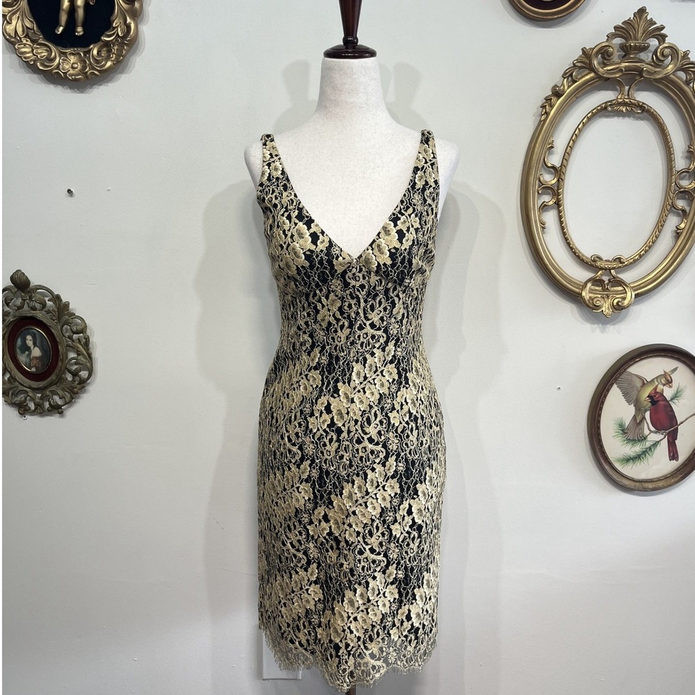 Cose Belle Gold Metallic Floral Lace Cockail Dress It 40